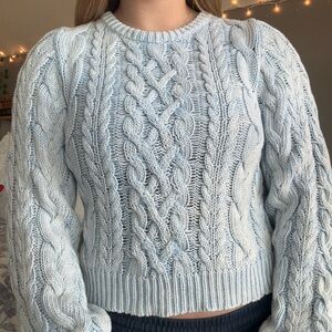 Arizona Jean Company Light Blue Cable Knit Crewneck Sweater